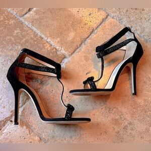 Dazzling Jimmy Choo Escape133 black suede w/crystals size 38( fits like a 7-7.5)